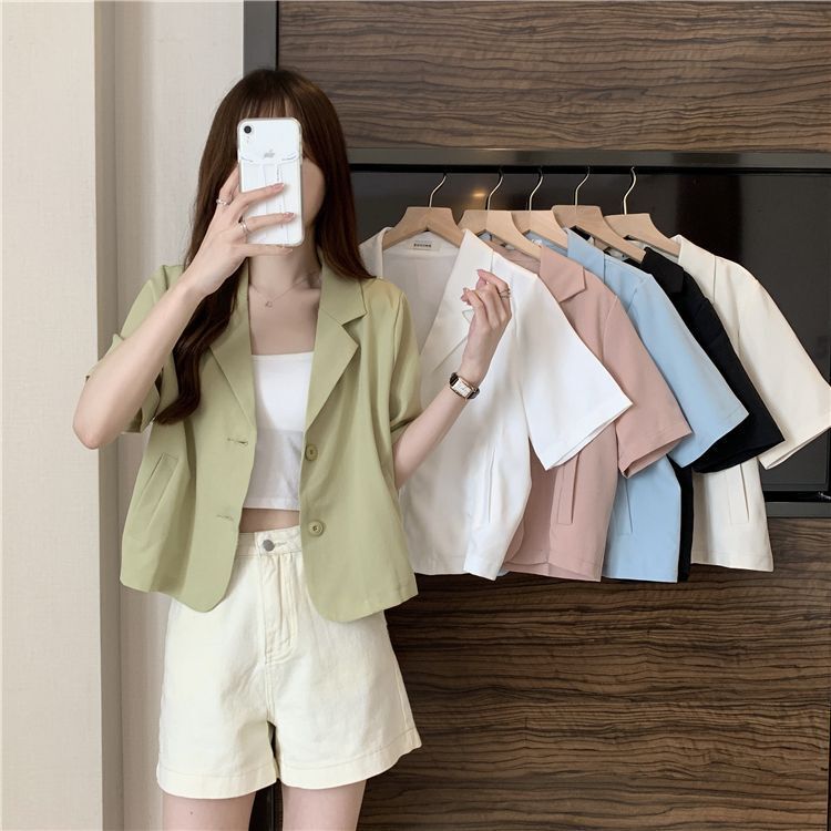 Short-sleeved Suit Jacket Women's Summer Thin High-end Sense Internet Celebrity Fried Street Casual Draped Sense Small Suit Top