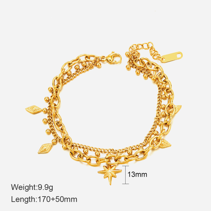 欧米の14kの金の2層の星の芒のブレスレットの女性のinsの風の小さい大衆の設計感のファッションの百合のステンレスのアクセサリの卸売り|undefined