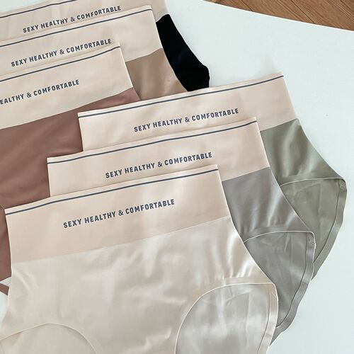 N6850-1 Tummy Control High JI Feeling Earthy Color Seamless Brushed High Waist Underwear Silk Crotch Briefs Women's Nude Feeling