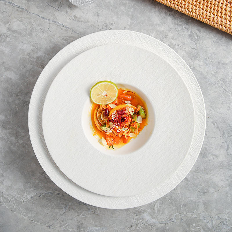 Comercio exterior Sombrero de paja de cerámica de grano de piedra transfronterizo Plato de plato Pasta Plato de comida occidental Plato de sopa de boca profunda Plato de ensalada profundo