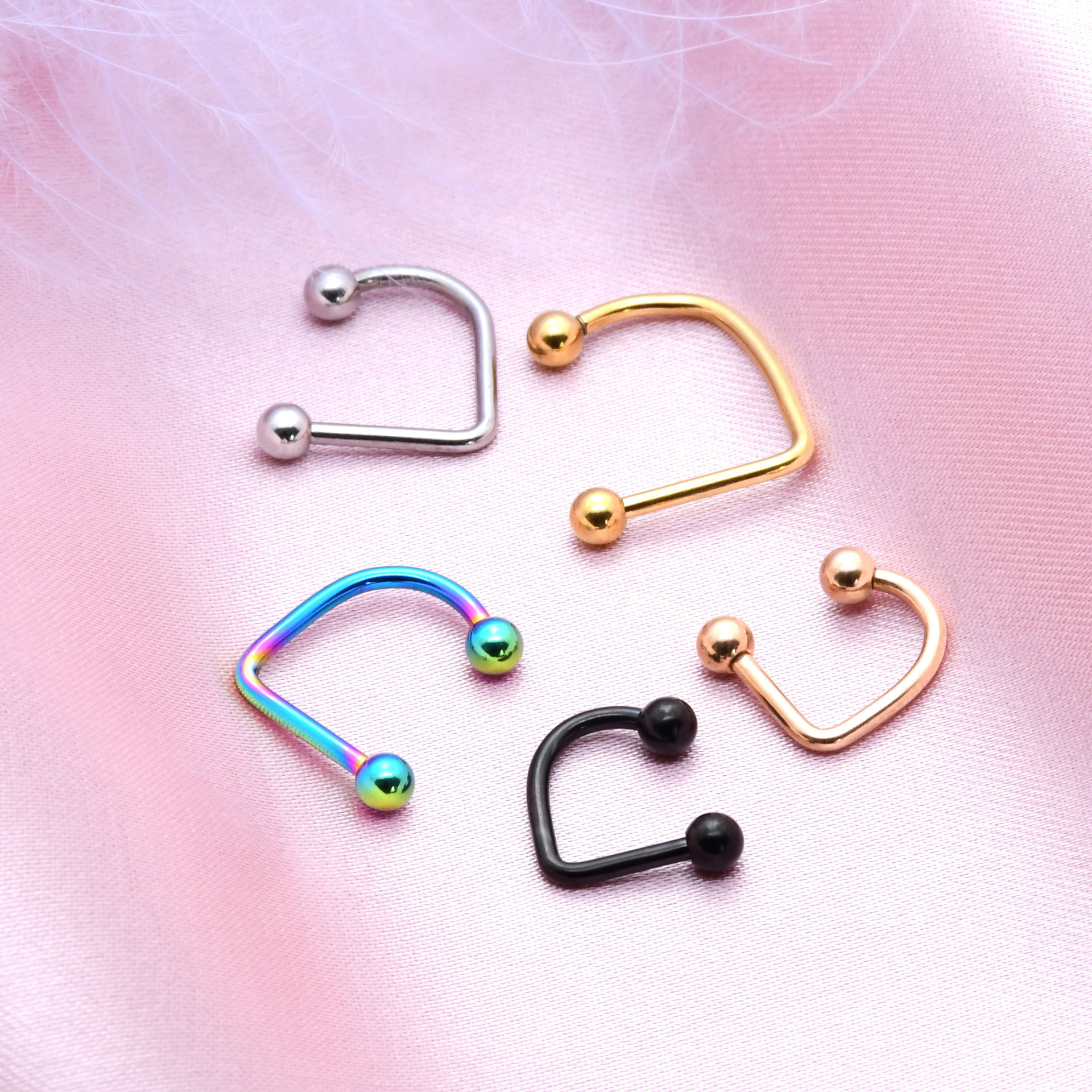 Cross-border supply European and American stainless steel U-shaped lip nails and lip rings, round-headed versatile titanium steel lip ornaments without holes, jewelry wholesale