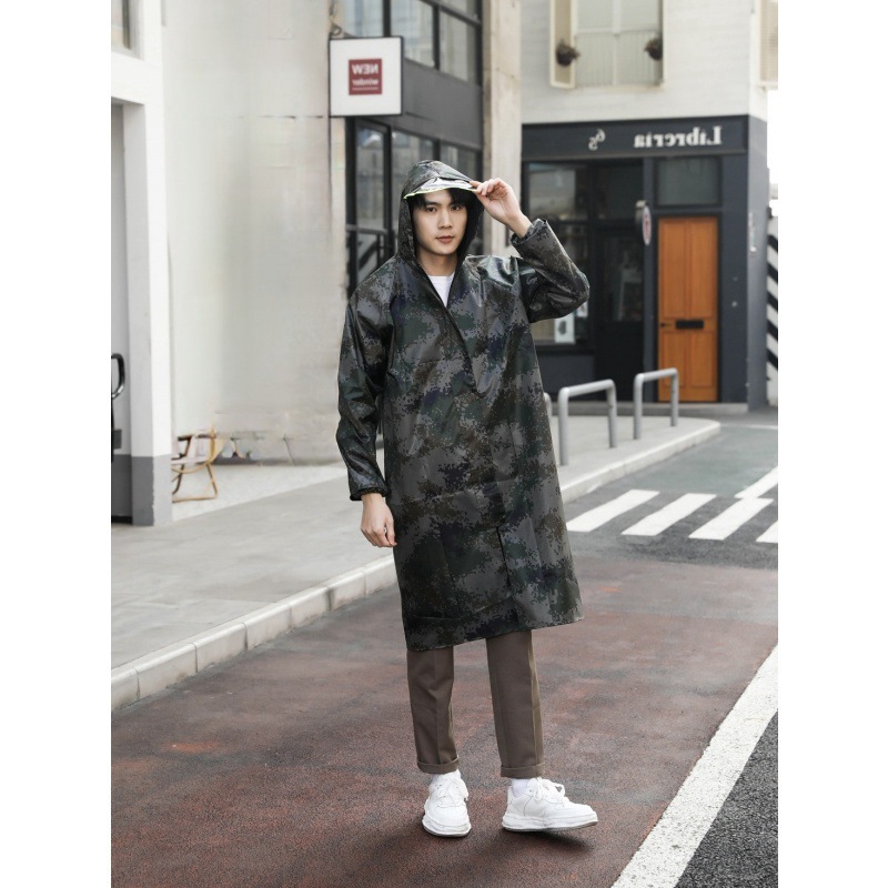 Camouflage raincoat long body rainproof men's female adult outdoor construction site labor protection one-piece single reflective poncho