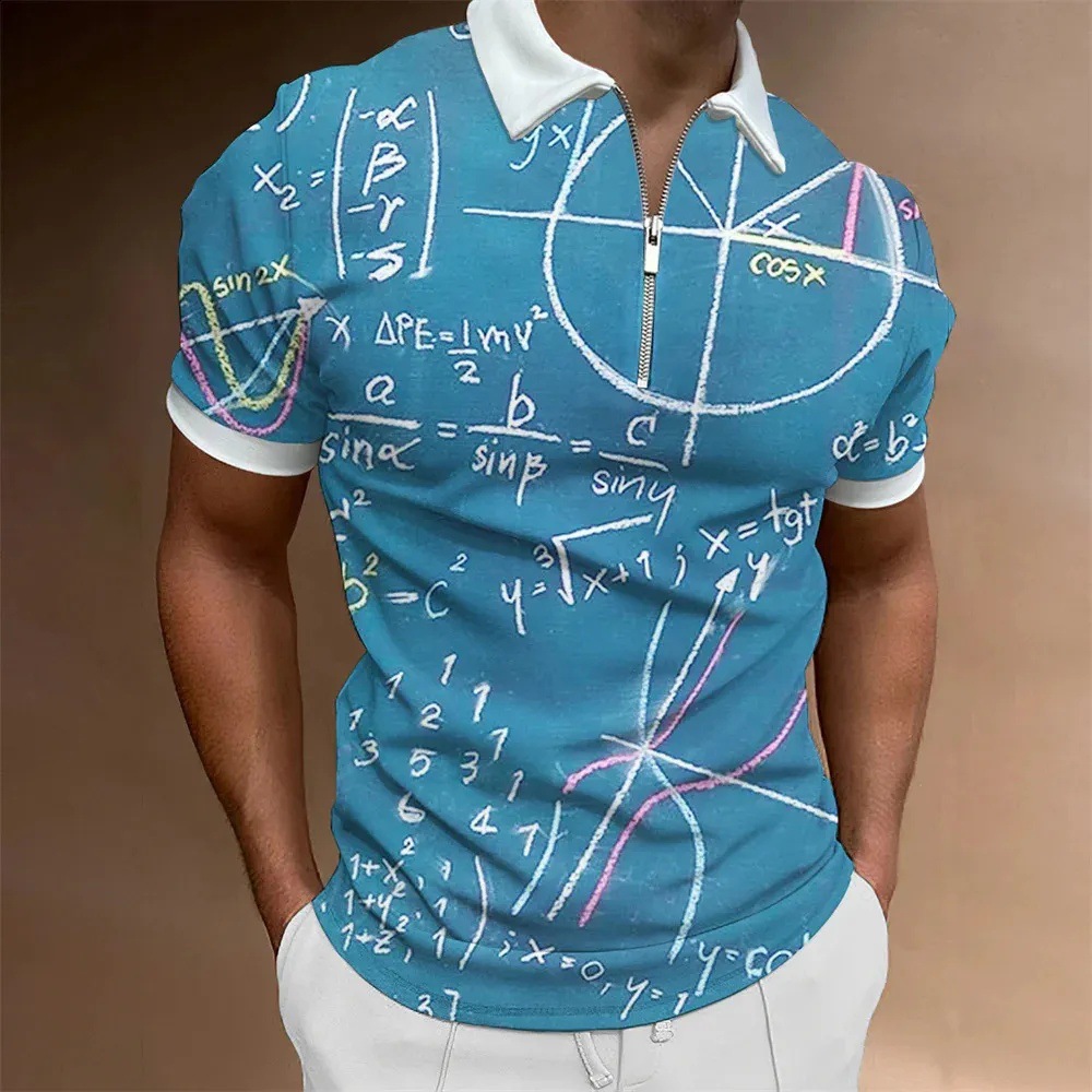 Personalidad, nuevas ideas, matemáticas, fórmula matemática, impresión 3D, camisa POLO con cremallera de manga corta transpirable con solapa suelta para hombre