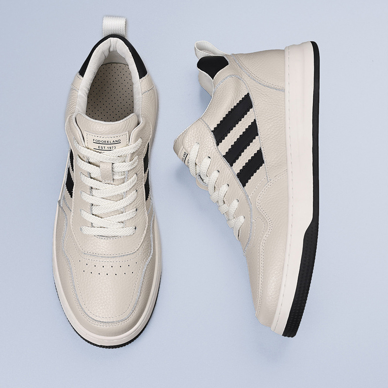 La primera capa de cuero de vaca nuevos zapatos de hombre de alto impacto, zapatos casuales de cuero de hombre, zapatos deportivos blancos transpirables, zapatos de moda de hombre