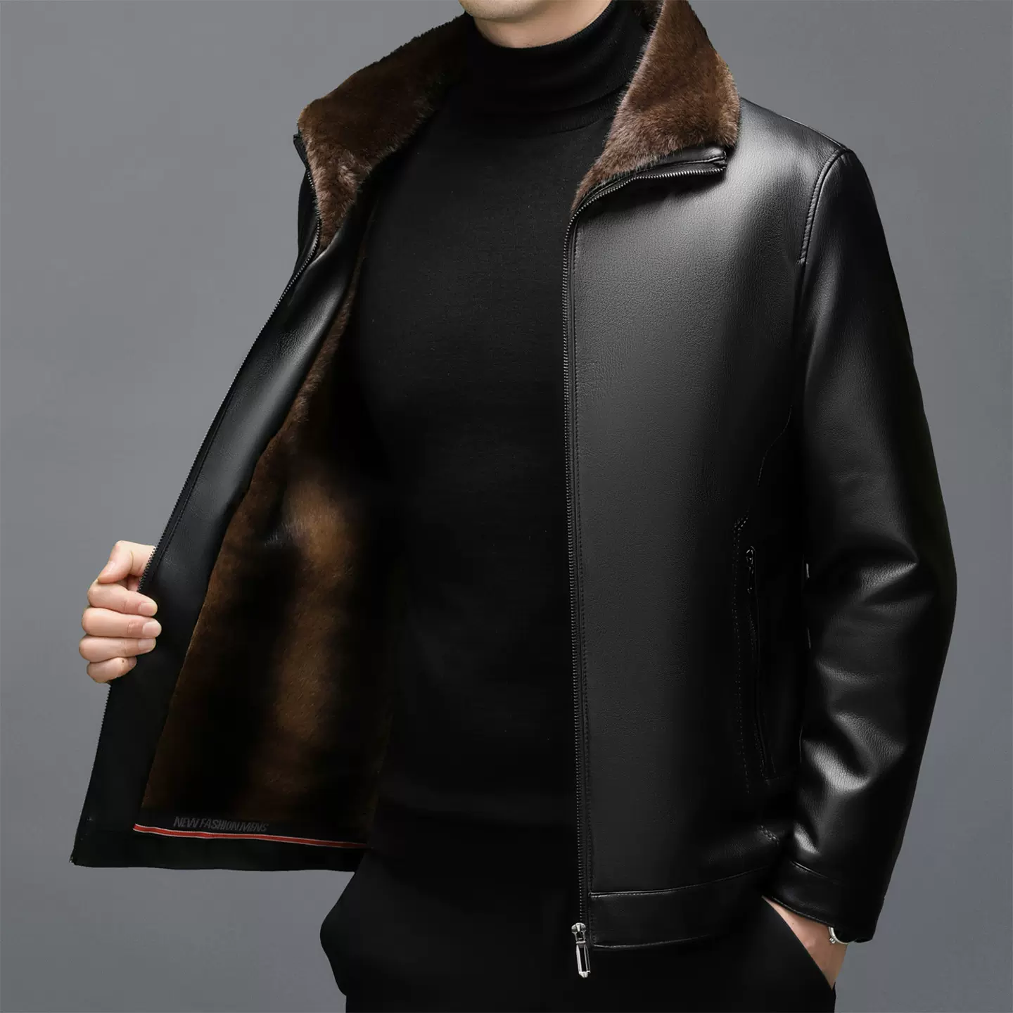 海宁皮衣男真皮皮毛一体男式加厚保暖男士羊皮夹克翻领外套爸爸装