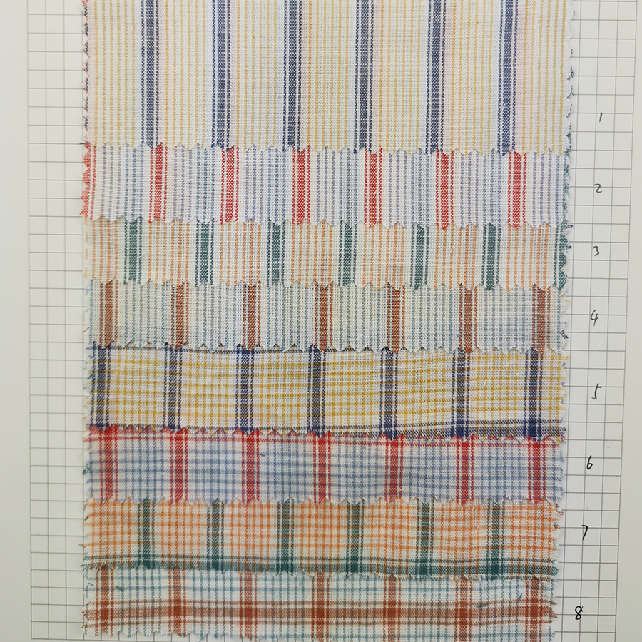 时装春夏款纯棉不规则宽条纹格子全棉色织布童装女装面料