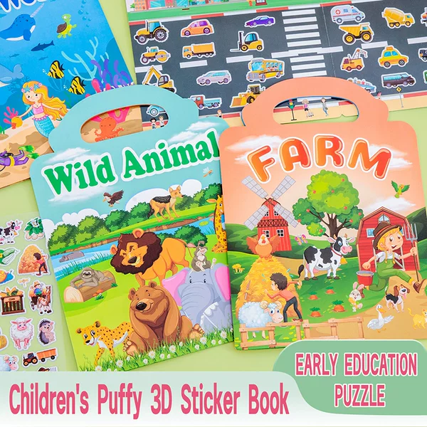 Cross-border children's three-dimensional bubble sticker book early education training concentration educational toys animal Puffy jelly book