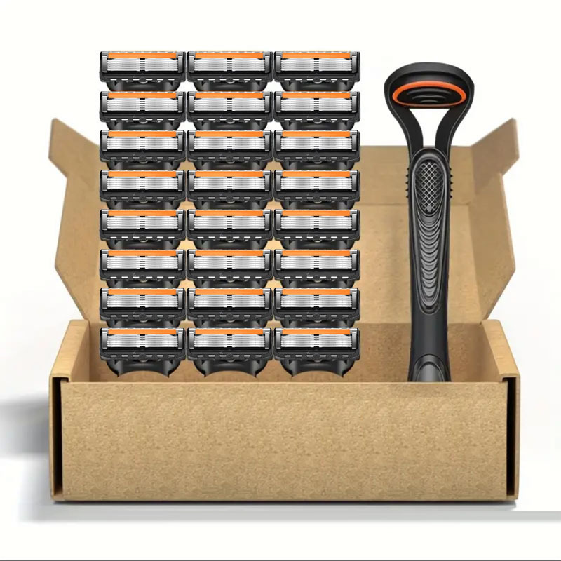 Razor manual five-layer blade orange black five-layer shaving head men's shaving knife beard knife holder foam