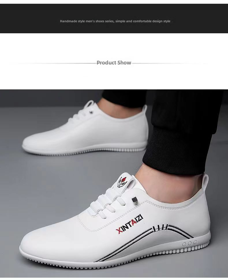 Men's shoes Breathable new all-match leather shoes soft leather small white shoes soft sole non-slip shoes bean men's shoes_voghion.com