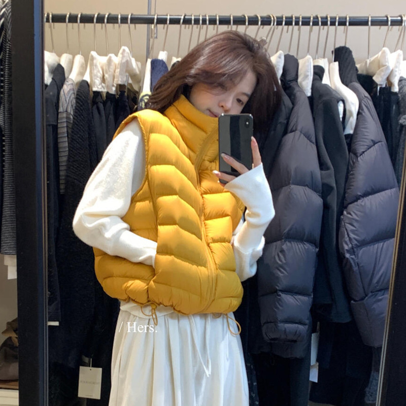A Spoon of Sweetness 2025 Winter New Korean Style Simple Commuting Versatile Warm Stand Collar Large Ribbed down Vest for Women
