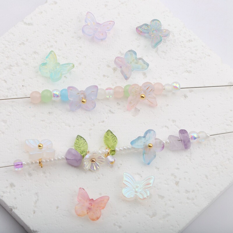 Czech Glazed Mini Butterfly with Holes diy Material Crystal Glass Handmade Beaded Chain Ring Earrings Pendant