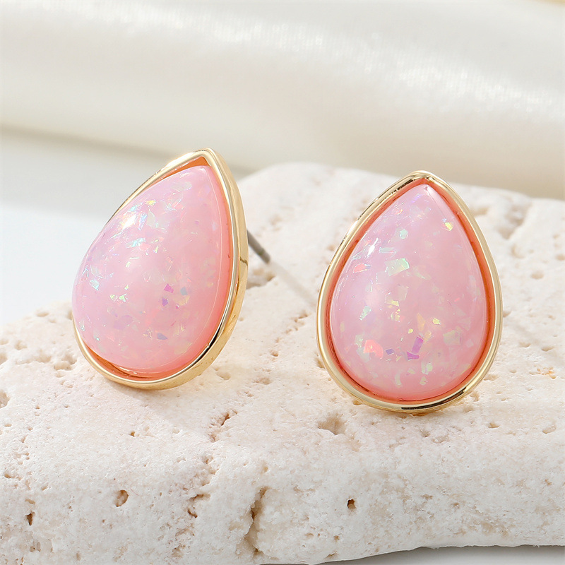 new retro simple color terrestrial resin stone earrings geometric opal earringspicture4