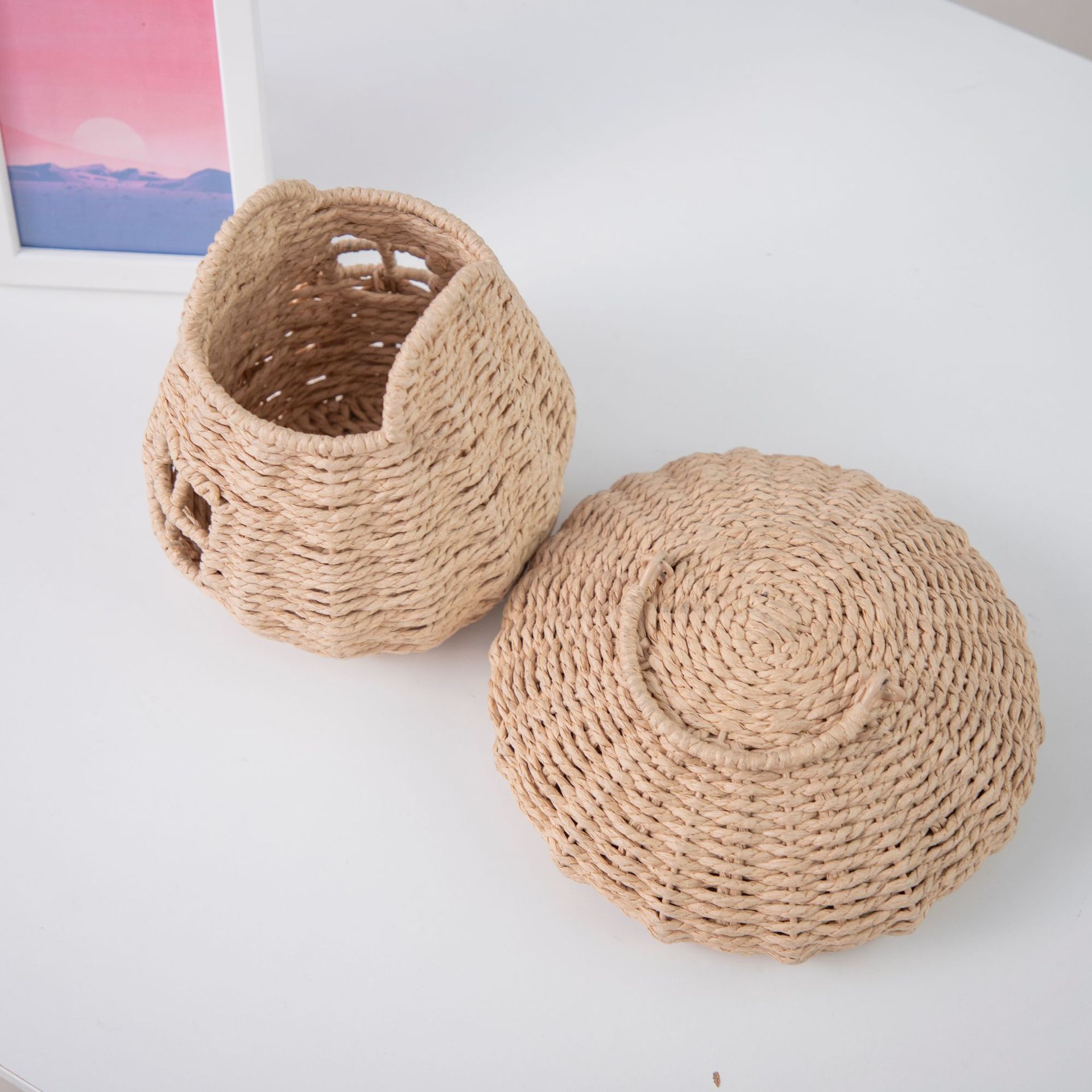 Cartoon personalizado baguette de mano de hongo tejido de cajas de almacenamiento de cajas de hongo de niños canasta de tejido accesorios de almacenamiento