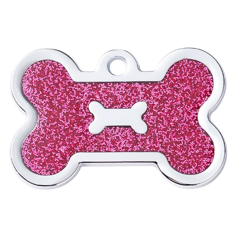 Металлическая бирка-идентификатор для животных в форме косточки с блестками, разноцветная, для ошейника, для собак, для международной доставки