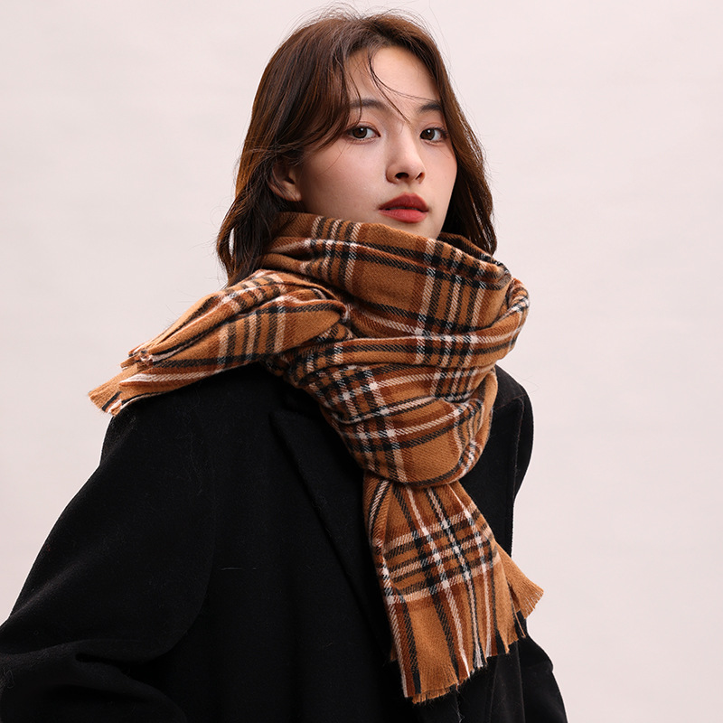 Korean version 2024 new women's autumn and winter warm shawl red checkered high-end atmosphere knitted thick scarf_voghion.com