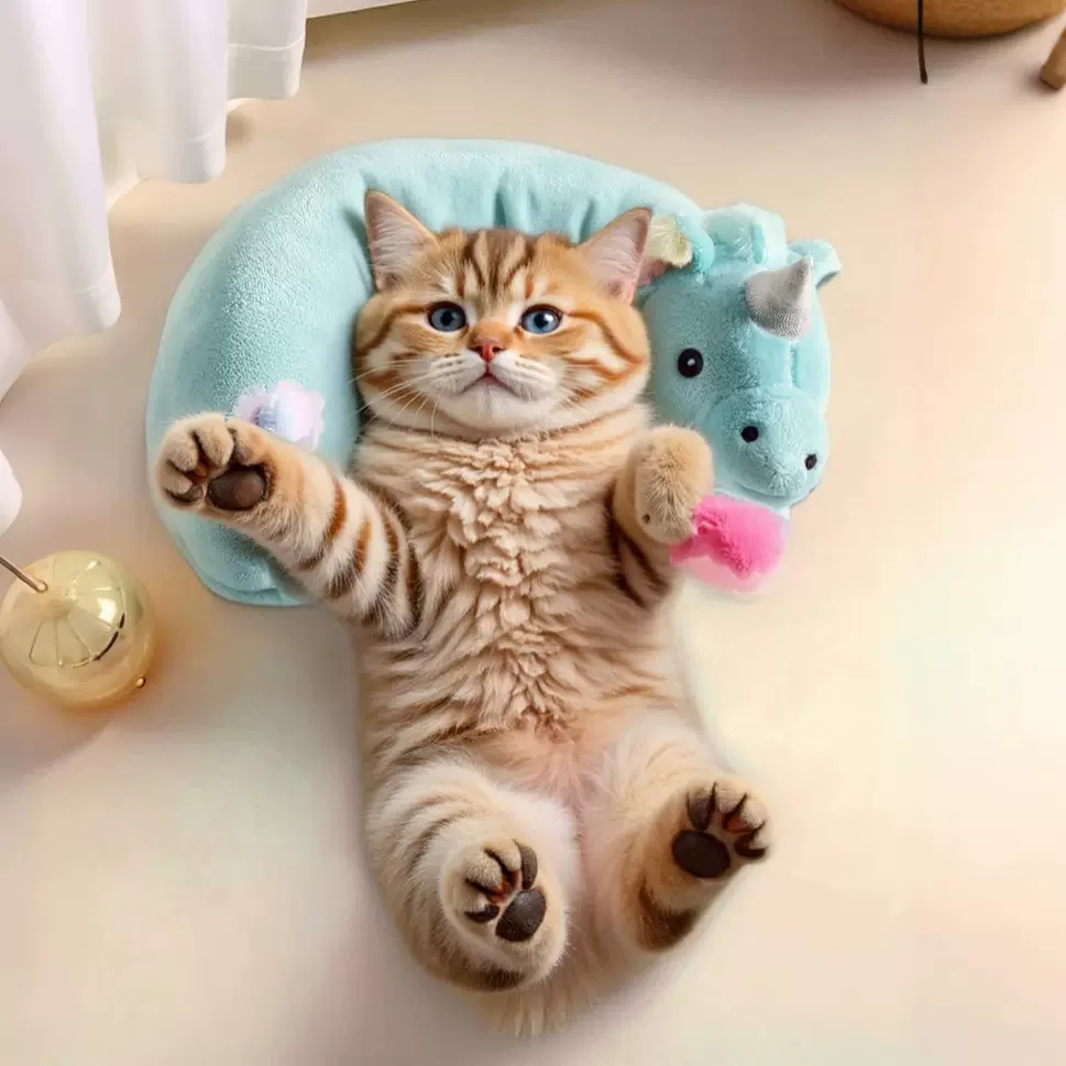 跨境新款猫咪独角兽玩具枕头 宠物半月枕猫咪枕头深度睡眠U型抱枕