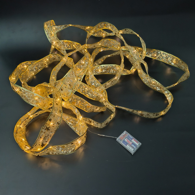 #D5 -10米100灯3AA常亮带闪金色彩带暖白灯