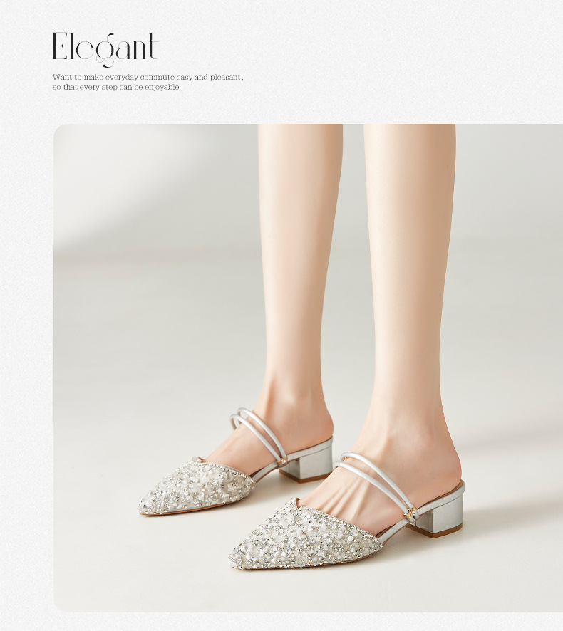 Sandal đính đá nữ đế thấp quai mảnh phối váy — BL139 màu bạc chi tiết 15