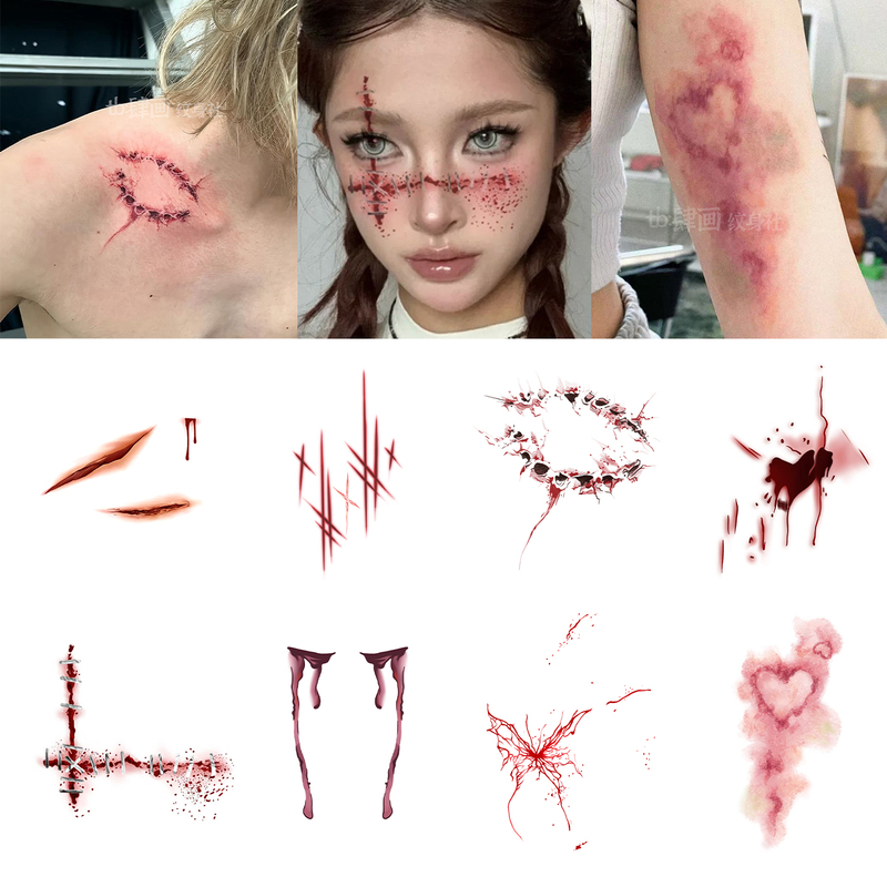Halloween scar tattoo stickers, unisex face makeup stickers, disposable and washable bite mark and bruise stickers for a realistic look Halloween scar tattoo stickers, unisex face makeup stickers, disposable and washable bite mark and bruise stickers for a realistic look