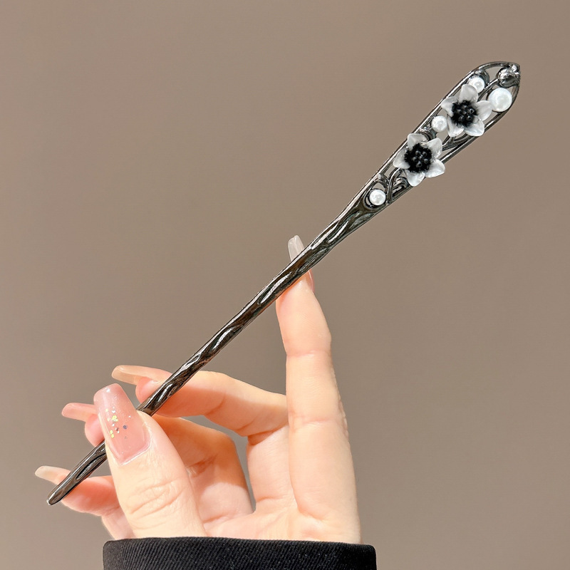 天然黑檀木发簪女清冷感发饰玉兰花步摇簪子古风旗袍头饰日常盘发|undefined