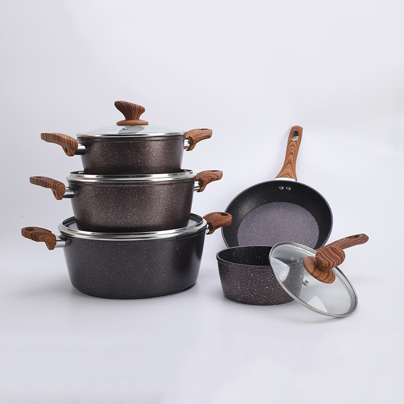 Sopa olla traje maifan olla de piedra de cinco piezas antiadherente wok sartén regalo olla combinación fábrica al por mayor