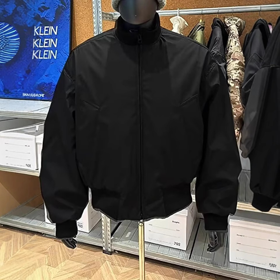 跨境美式高街复古藏青短款飞行夹克男cleanfit感廓形三防棒球服男