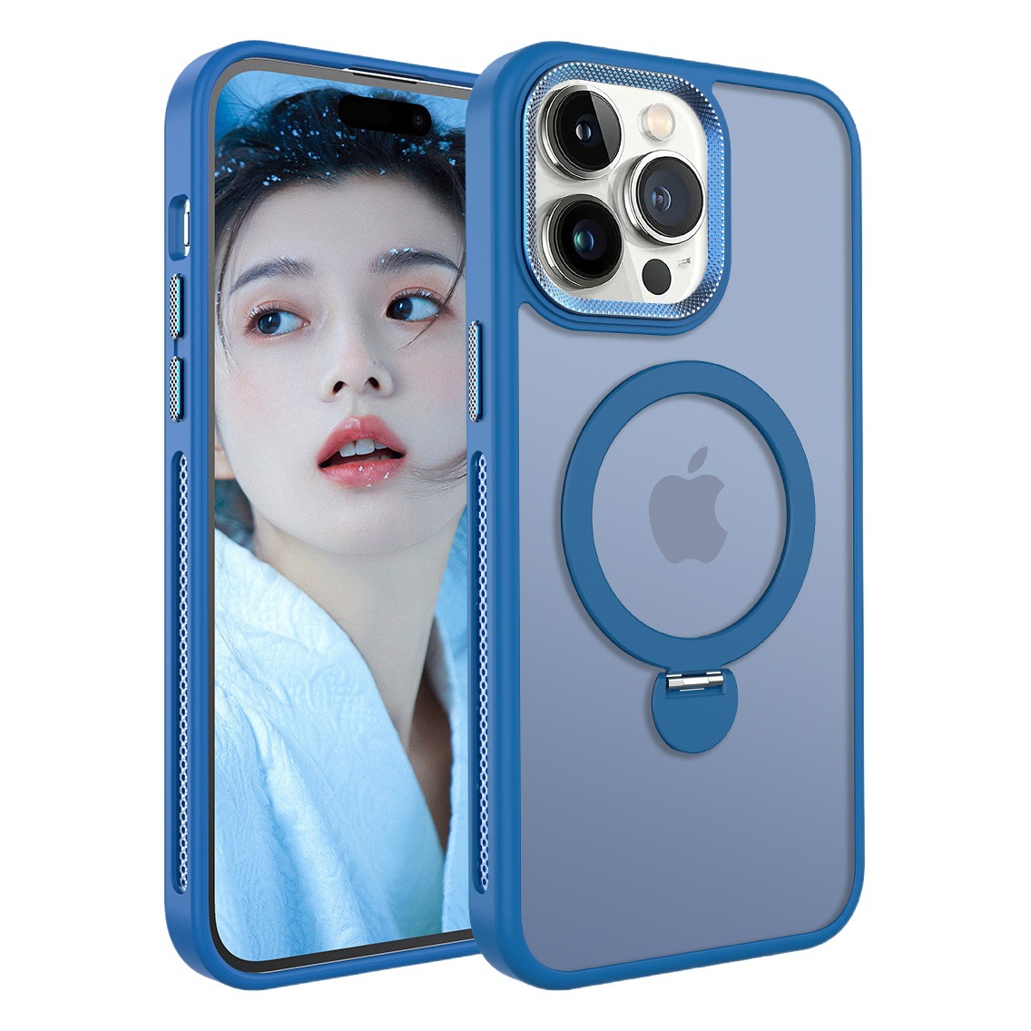 Adecuado para Apple iPhone15 piel sensación teléfono móvil Shell 360 soporte metal malla 11/12 succión magnética magsafe