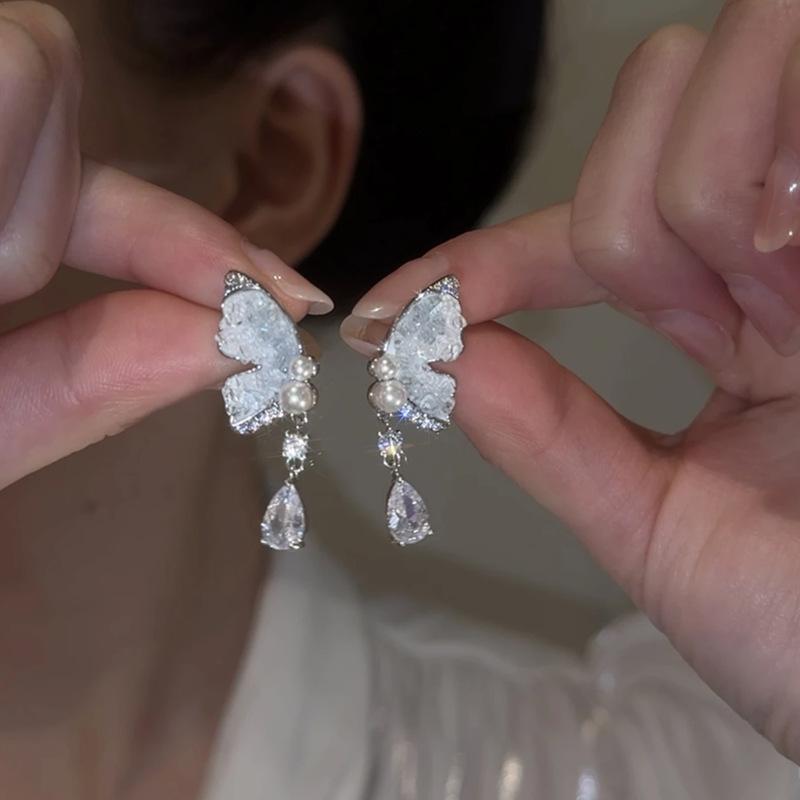 Drop Crystal Butterfly Earrings