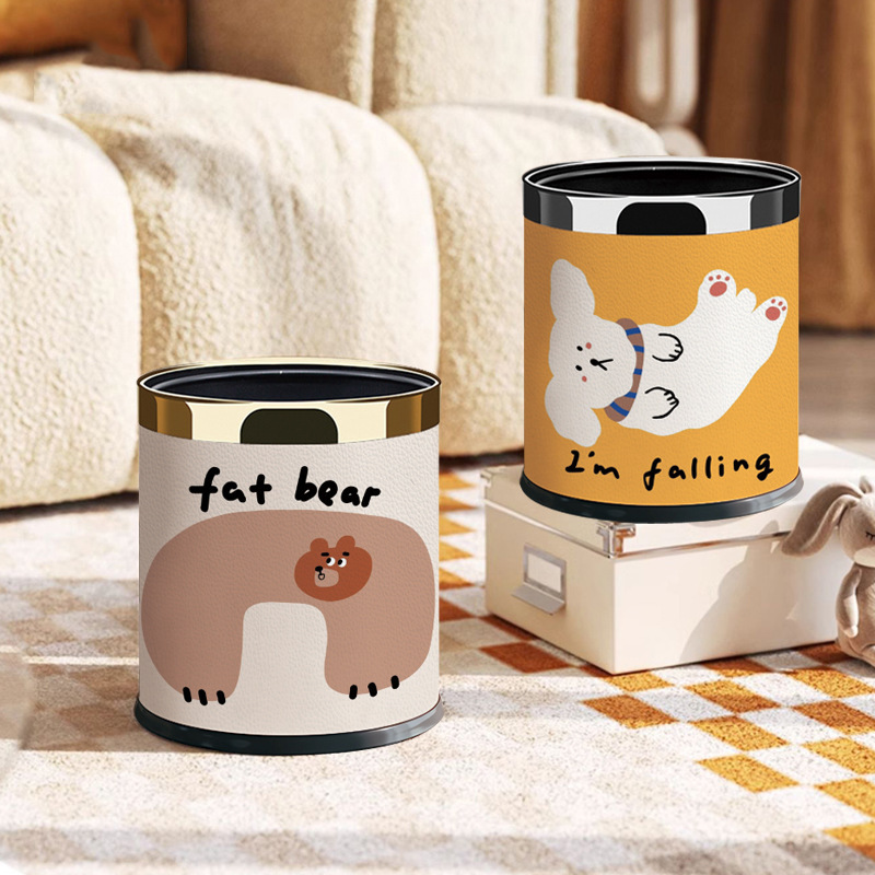 Cartoon Cute Double-layer Trash Bin Home Living Room High-value Large-capacity Internet Red Cute Paper Basket with Press Ring for Hair