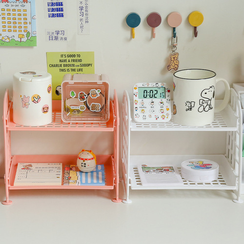 Simple double-layer folding storage rack plastic desktop cosmetics jewelry rack kitchen bathroom finishing storage rack