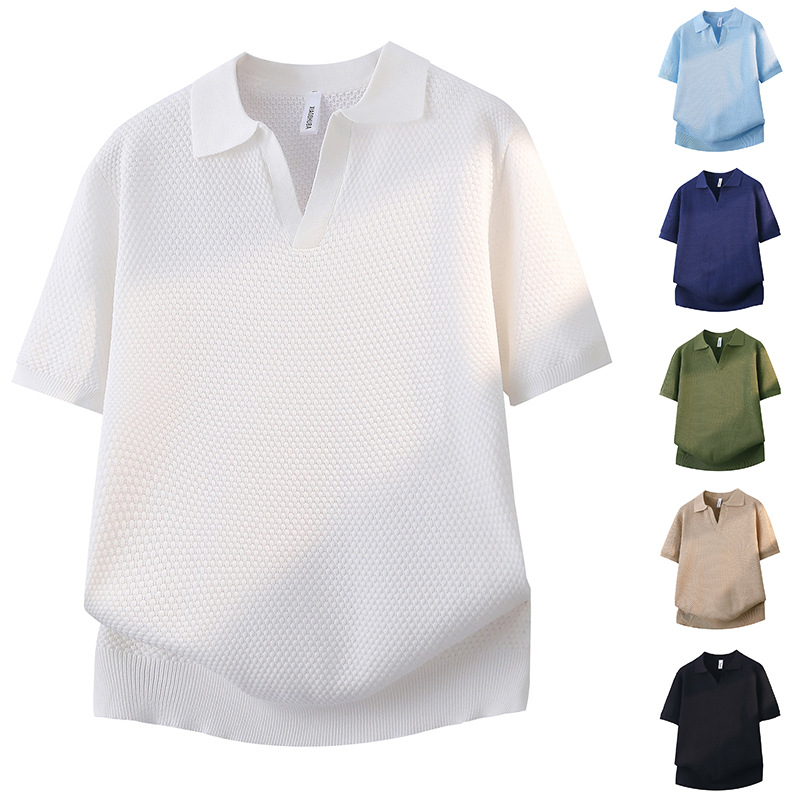 Polo camiseta de punto camiseta de manga corta hombre cuello V gaviota cuello piña estampado viejo dinero camiseta de seda de hielo fábrica de verano al por mayor