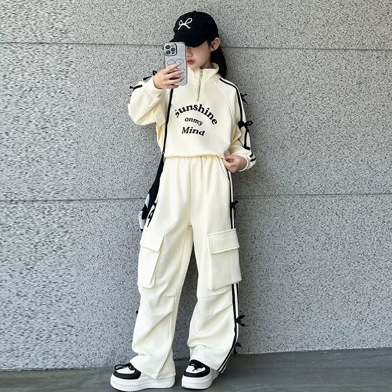 Girls' Middle School Children's Fashion Autumn Clothes Junior High School Students' Sports Two-Piece Clothes Spring and Autumn Girls' Casual Cushion Pants suit
