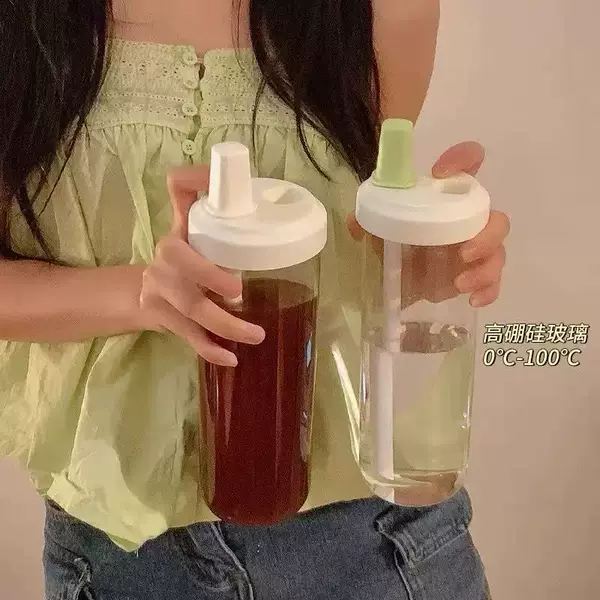 Sippable Pearl Milk Tea Cup, Heat-Resistant Glass Cup, High Aesthetic Value, Large Capacity, Student-Friendly, Thick Straw Cup, Plastic