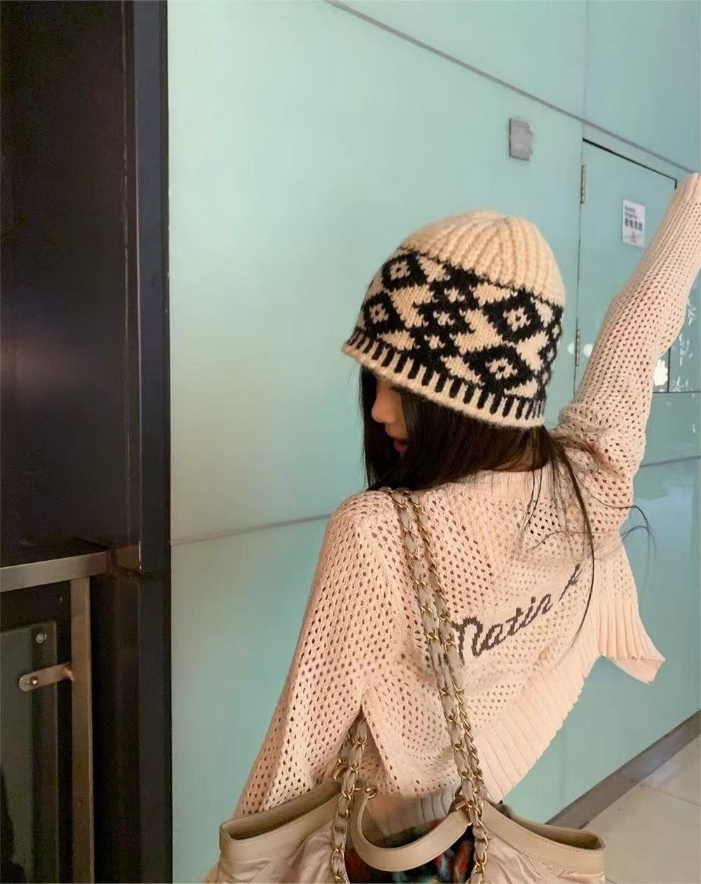 Vintage schwarze Fischermütze mit Karomuster für Damen, Herbst/Winter, gesichtsschlankmachend, vielseitig, für großen Kopfumfang, Strickmütze_voghion.com