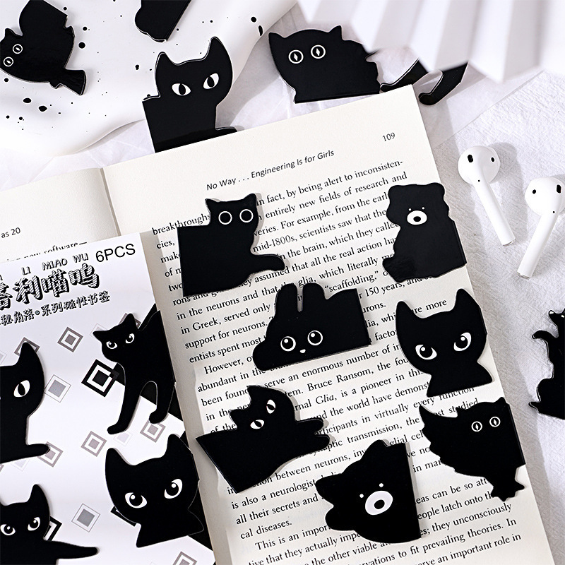 文化的で創造的な黒猫クリエイティブ磁気ブックマーク猫マグネット子猫ブッククリップ文具磁気猫ブックマーククリップ学生ギフト|undefined