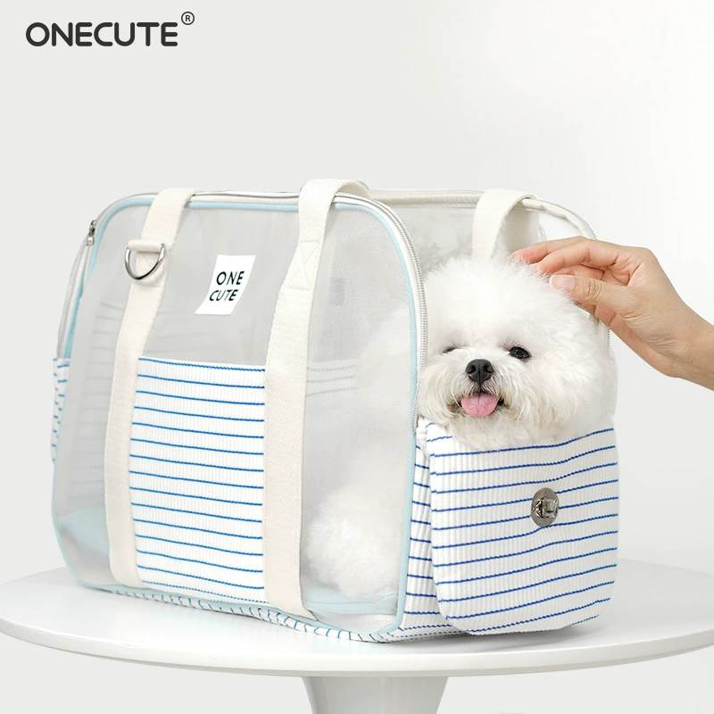 ONECUTE宠物狗狗外出包夏天蓝白条纹透气单肩猫包狗狗出行包比熊
