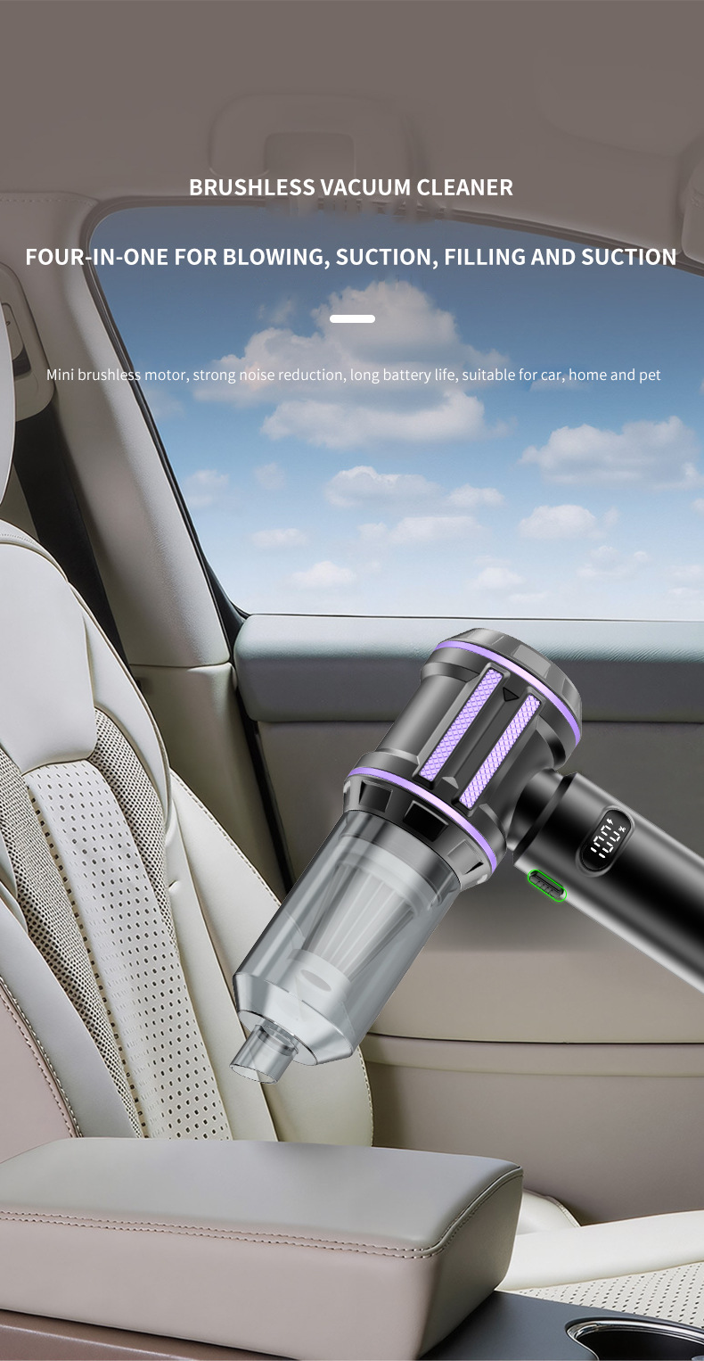 Wireless car vacuum cleaner for interior cleaning, suitable for home and car use, powerful mini vacuum cleaner for small vehicles