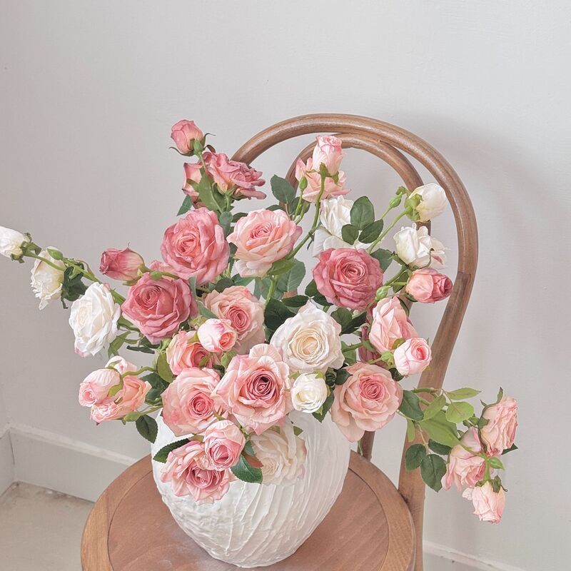 Retro Coke Edge 3-head Rose Oil Painting Sense Artificial Flowers Dried Flowers Holding Flowers bouquet Fake Flower Decoration Photography Props