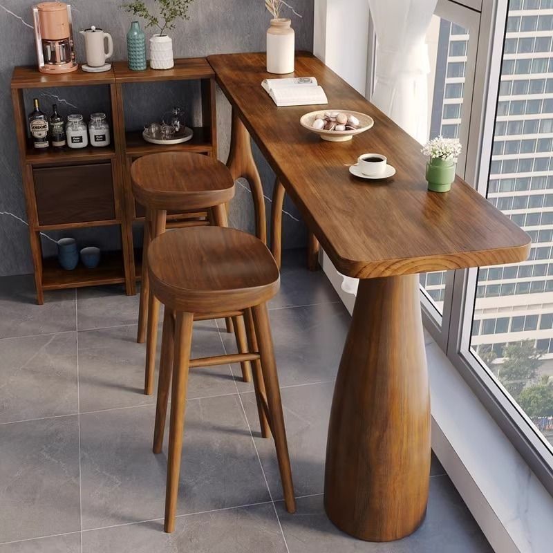 Solid Wood Bar Table, Leisure Home Balcony, High Partition Table, Living Room, Simple Wall-Mounted Long Table and Chair Combination