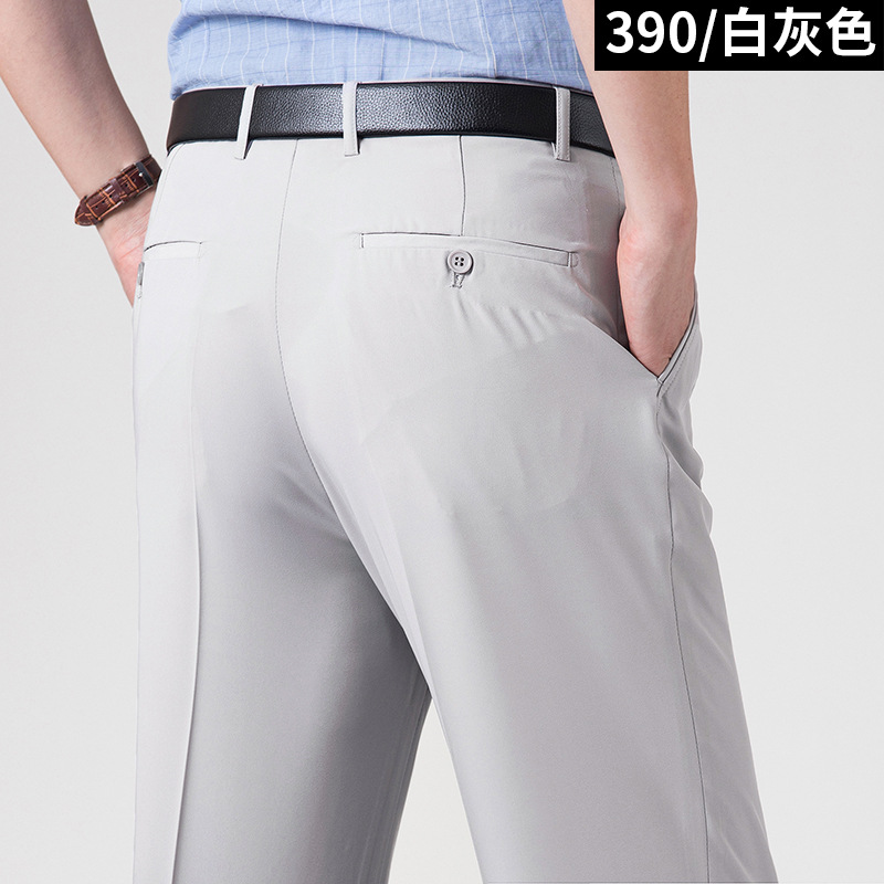 Pantalones de traje plisados dobles de verano delgados de mediana edad y ancianos de cintura alta pantalones de traje formal informal de negocios sueltos pantalones de traje sin planchar image 15
