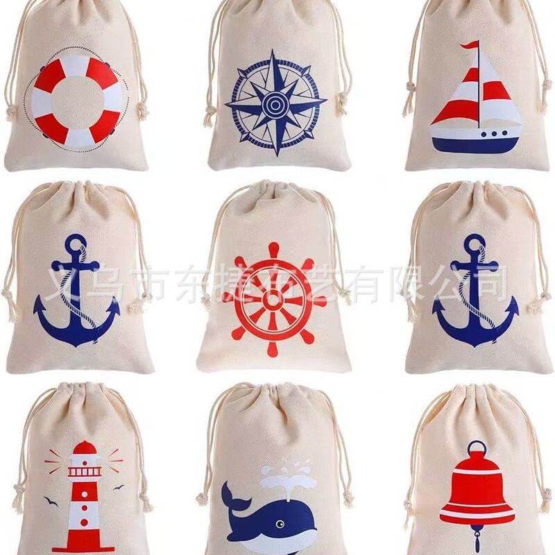 Cross-Border Direct Selling Nautical Gift Bag Cotton Nautical Anchor Drawstring Bag Theme Gift Boat Gift Boy Girl Party Cross-Border Direct Selling Nautical Gift Bag Cotton Nautical Anchor Drawstring Bag Theme Gift Boat Gift Boy Girl Party