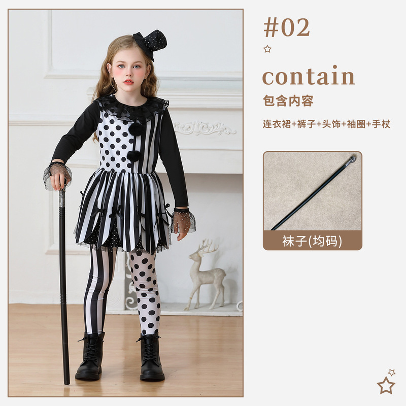 万圣节儿童服装小丑装马戏团派对礼服魔术师女童连衣裙狂欢节表演|undefined