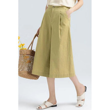 棉麻阔腿裤女夏季薄款新款半松紧高腰垂坠感宽松七分裙裤女