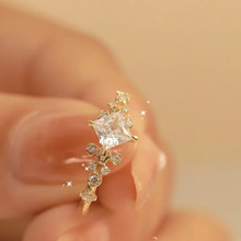 方行S925纯银戒指女简约新款镶钻锆石戒指时尚细指环开口指环叠戴