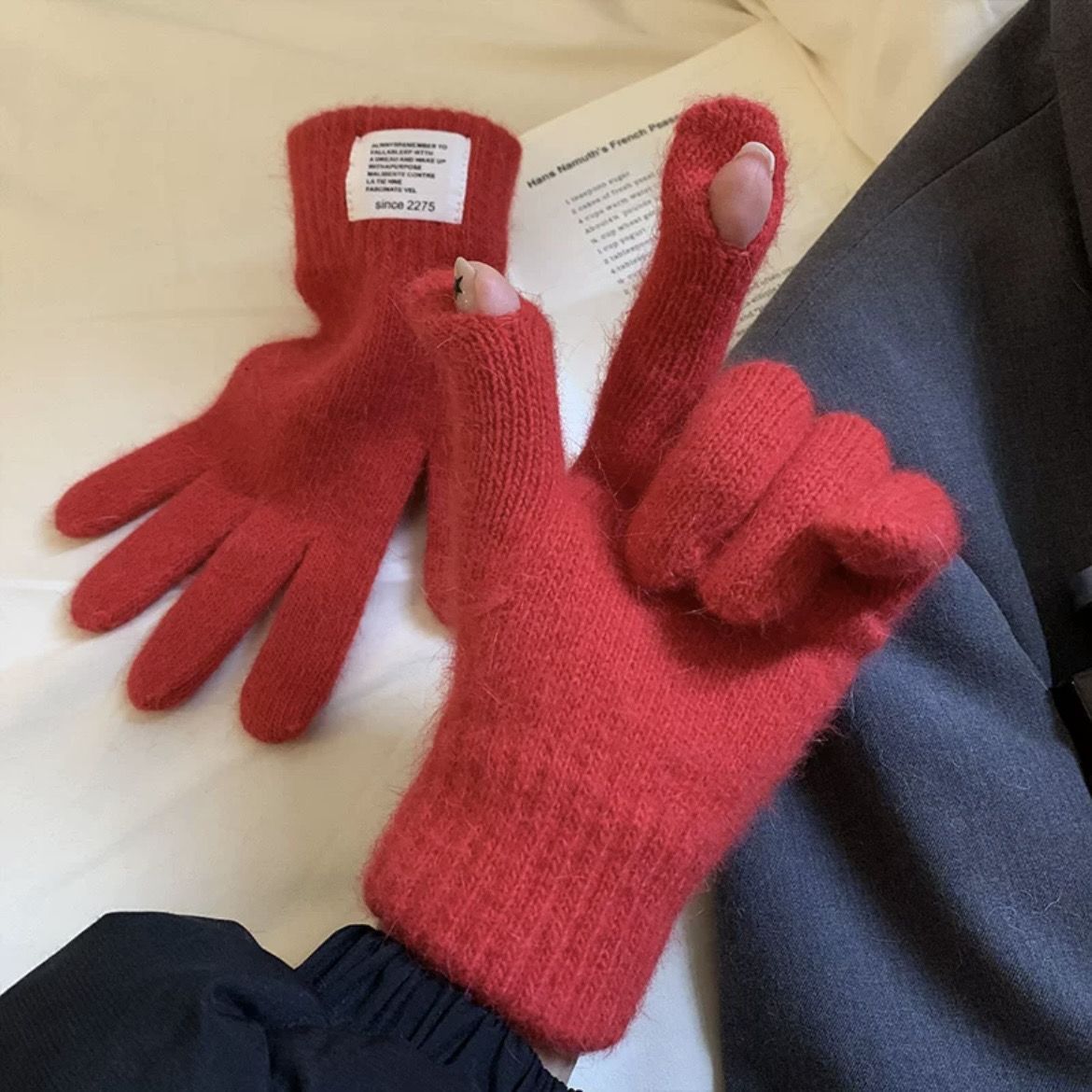 Red [Since standard short rabbit fur gloves]