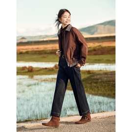 沫晗依美 冬季新款嬉皮格纹撞色廓形休闲外套棉服