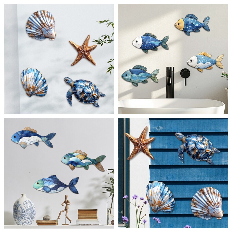 Cross-border New Creative Ocean World Turtle Fish Shaped Children's Room Bedroom Bathroom Decorations Wooden Wall Hanging