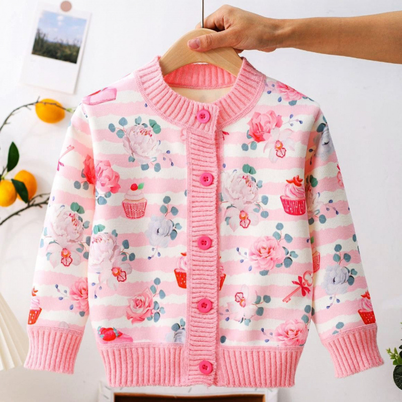 Girls' Knitted Cardigan, Stylish Sweater Coat for Children, Baby Knitwear, Toddler Top, 2025 Autumn New Style