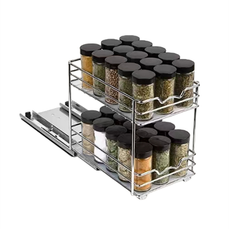 Transfronterizo de doble capa de carril deslizante cocina condimento estante multifuncional botella de especias cocina condimento estante fregadero estante de almacenamiento