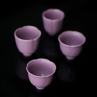 Purple Ru Glaze Ceramic Small Tea Cup Chinese Tea Cup Kung Fu Tea Small Cup Petal Cup Household Tea Cup Single Cup Master Cup